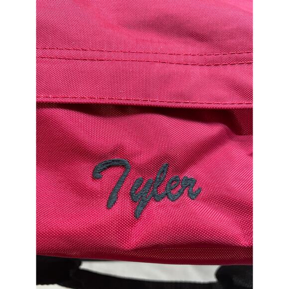 L.L.Bean Duffle Bag Red & Black Nylon Travel Gym Tote Tyler Name Embroidered - Picture 5 of 9